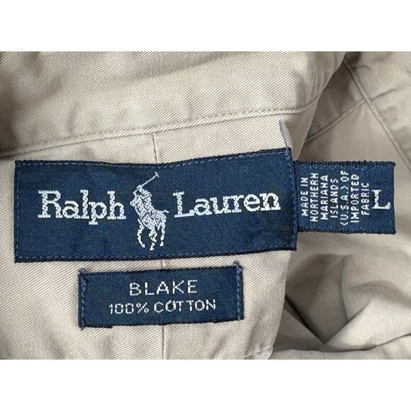 Vintage 90s Ralph Lauren Blake Shirt Mens L Tan Long Sleeve Oxford Button Preppy - Picture 6 of 16